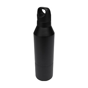 VIORA Dvoustěnná termoska s hrnkem z recyklované nerezové oceli, 600 ml, černá - ekologické reklamní předměty